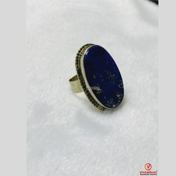 Unisex Lapis Lazuli Stone Ring: Adjustable Gemstone Lapis Jewelry - Picture 2 of 6
